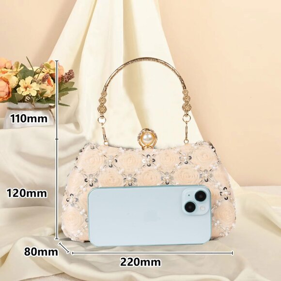 Compact Floral Clutch Bag for Women - Stylish Wedding and Party Accessory - Picture 5 of 7